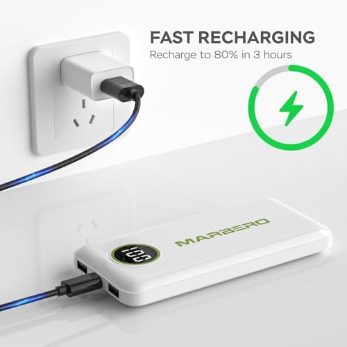Ultra-Slim 10000 m Ah Portable Power Bank – MARBERO V18 High-Speed USB-C Charger for Multi-Device Charging – Lightweight, Durable Battery Pack for Samsung, Google, and Android Phones – Fast Charge Technology Ensures All-Day Power on-the-Go