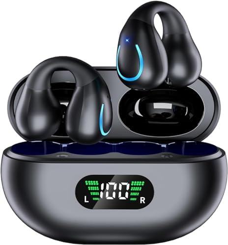 Revolutionary Open Ear Bone Conduction Wireless Earbuds with Bluetooth 5.3 – Ergonomic Sports Headphones Featuring Secure Earhooks, IPX7 Waterproof Rating, and Built-in Microphone for Unmatched Comfort and Surrounding Awareness During Outdoor Activities and Workouts