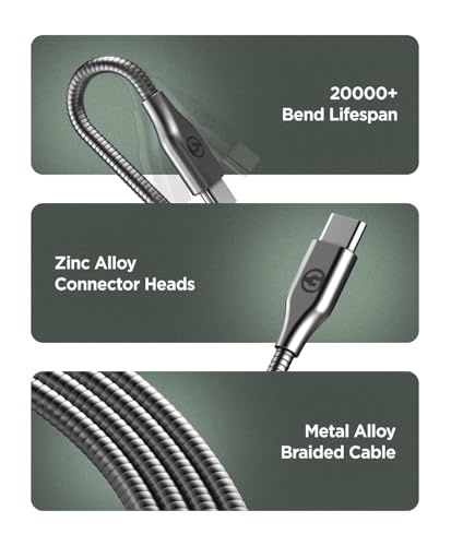 10 Ft Heavy-Duty Alloy-Braided USB-C Charger Cable for Fast Charging (60 W) – Premium Metal Construction for Samsung & i Phone Devices (Gunmetal) – Unmatched Durability and Flexibility for Everyday Use
