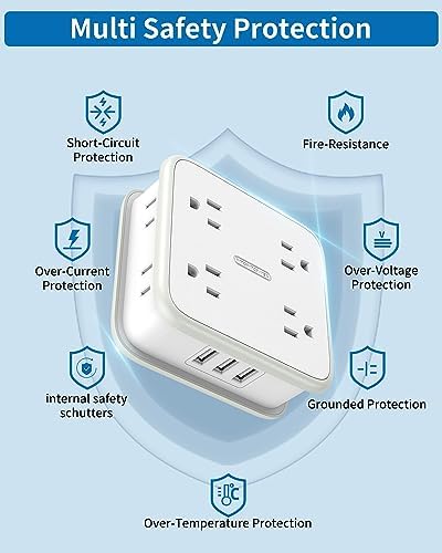 Maximize Connectivity with NTONPOWER 8-Outlet Flat Extension Cord & 3 USB Ports – 6 FT Wall-Mounted Power Strip for Home, Office, and Dorm Use – Space-Saving Design with Surge Protection and High-Speed Charging for All Your Devices