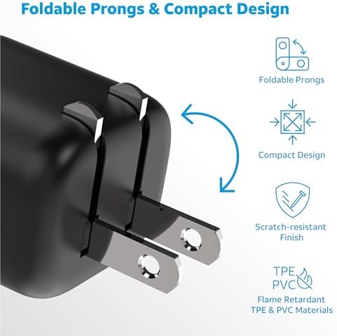 AT&T 40 W USB-C Fast Charging Wall Adapter – Ultimate Travel Companion with Foldable Prongs for i Phone, i Pad, Samsung Galaxy, Google Pixel & More – Universal Compatibility for Rapid Power Delivery Anytime, Anywhere