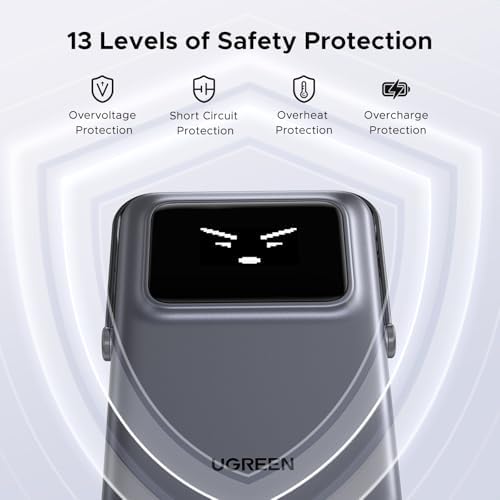 UGREEN Uno 10000 m Ah Magnetic Power Bank – Qi 7.5 W Wireless Charger with PD 20 W USB-C Fast Charging & Foldable Stand – TFT Display for Real-Time Battery Monitoring – Mag Safe Compatible for i Phone 16/15/14/13/12 – Ultra-Portable Power Solution in Sleek Black