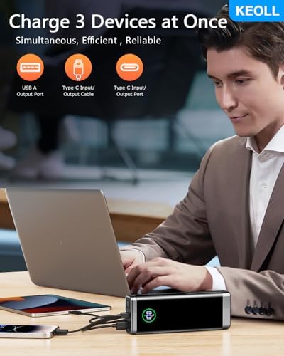 High-Capacity 40000 m Ah Portable Charger with Integrated USB-C Cable – 22.5 W Ultra-Fast Charging Power Bank for i Phone 16/15/14/13 & Galaxy S24/S22 – Sleek Black Design for On-the-Go Convenience and Dependability