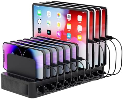 Revolutionize Your Charging Setup with a 60 W 10-Port USB Fast Charging Station – Versatile Device Organizer with Adjustable Dividers for i Phone, Android, Tablets & More – Superior Compatibility & Enhanced Efficiency for Home or Office Use
