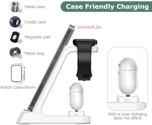Transform Your Charging Experience with the DDUAN 3-in-1 Wireless Charging Station – Fast Charge Your i Phone, Apple Watch, and Air Pods Together with Included QC3.0 Adapter – Sleek White Design for Streamlined Power Management and Clutter-Free Setup