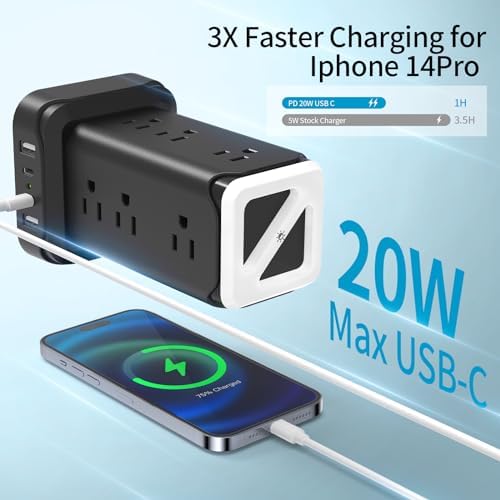 Transform Your Charging Setup with the PD20 W USB C Power Strip Tower – 6 Feet Surge Protector with 4 Fast-Charging USB Ports and Built-in Night Light, Perfect for Home, Office, or Dorm Room, Featuring a Compact Design with Thin Flat Plug for Ultimate Space Efficiency and Enhanced Device Safety
