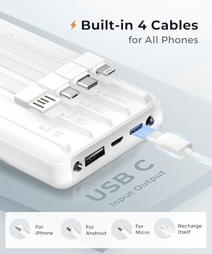 Ultra-Fast Portable Charger with Built-In Cables & LED Display – 10000 m Ah Power Bank for Multiple Devices, 22.5 W Super Speed Charging, Slim Design for Travel & Emergency Use – Compatible with i Phone 16/15/14/13/12, Samsung Galaxy, Google Pixel & More (Purple) – Ultimate Convenience & Safety Features
