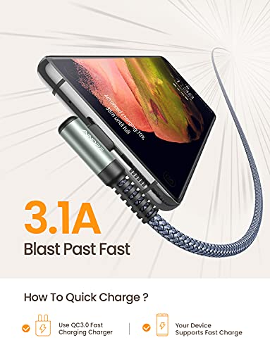 AINOPE Right Angle USB C Cable – 2-Pack (10 ft + 10 ft) Fast Charging 3.1 A Nylon Braided Charger for Enhanced Device Compatibility, Ideal for Gaming and Multitasking, Durable Black Design