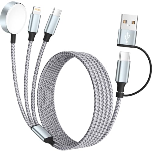 Ultimate 5 FT 3-in-2 Multi-Device Charging Cable for Apple i Watch & Android – Fast USB-A & USB-C Cord for Effortless Travel Power and Compatibility Solutions