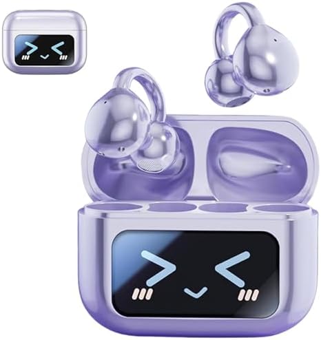 Elevate Your Audio Experience with M100 Clip-On Bluetooth 5.4 Headphones – Waterproof & Sweatproof Design, Touch Screen Controls, Stylish Purple Finish for Music Lovers on the Go, Perfect for Active Lifestyles and Seamless Calls Anytime