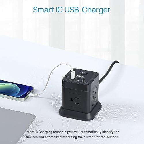 FDTEK Cube Power Strip with 4 Spacious Outlets & 3 USB Ports (1 USB-C) – Compact Green Power Solution for Home, Office, and Travel – Ultimate Surge Protection & Fast Charging Convenience