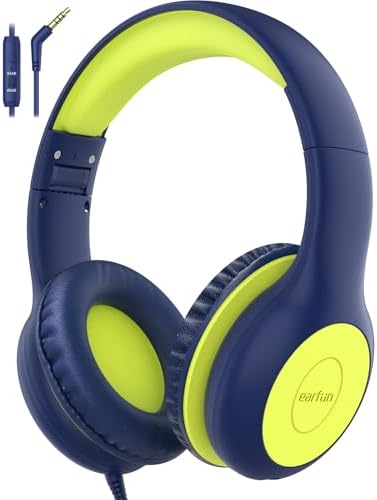 Kid-Friendly Foldable Wired Headphones with Microphone – Volume Limiting Safety (85/94 d B) for Hearing Protection, Share Port for Collaborative Audio, Ideal for Tablets, PCs, and School Use – Enhanced Type C Compatibility for Optimal Sound Quality and Comfort