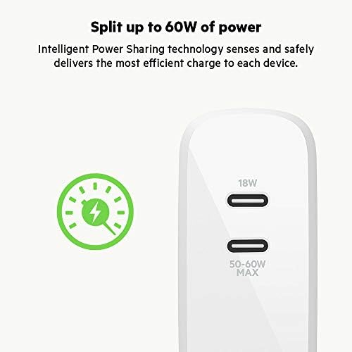 Belkin 68 W Dual Port USB-C Charger Block – Ga N Fast Charger for i Phone 16, Samsung Galaxy S25, Mac Book Pro & More – Superior Power Delivery, Compact Design & Enhanced Safety Features for On-the-Go Charging Efficiency