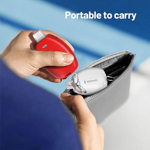 Compact Keychain Power Bank Duo: 1600 m Ah Emergency Charger for i Phone 8, 11, 12, 14 & Air Pods – Ultra-Portable Mini External Battery Pack in Stylish Blue & Pink – Fast Charging & Enhanced Compatibility for On-the-Go Power Solutions