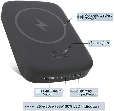 Magnetic 10,000 m Ah Fast Charging Power Bank for i Phone 15/14/13/12 – 20 W Wireless Portable Charger with USB-C Dual Ports & Cable – Effortless Magnetic Attachment for On-the-Go Power Efficiency