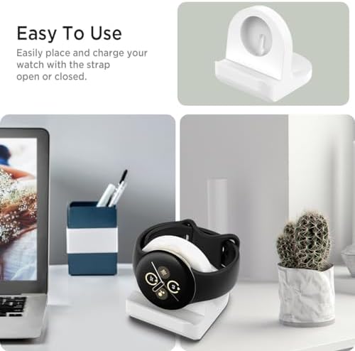 Elevate Your Charging Routine with Miimall’s Premium Non-Slip Silicone Dock for Google Pixel Watch 2 – Ingenious Cable Management, Quick-Power Solution, and Stylish Design for Effortless Access and Enhanced Aesthetics (White)