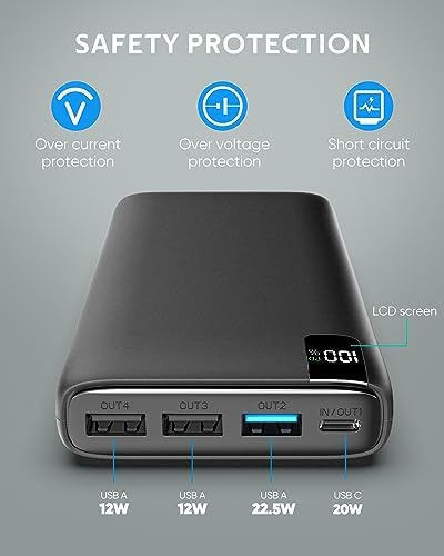 26800 m Ah CONXWAN Portable Power Bank – 22.5 W Fast Charging USB-C Battery Pack with 4 Outputs for i Phone, Android, and Tablets – Essential Travel Charger for On-the-Go Power Solutions in Green