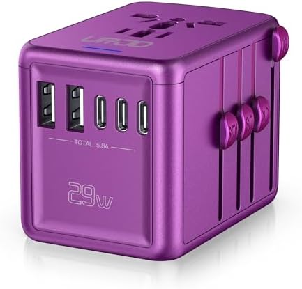 Global Travel Companion: High-Performance Universal Adapter with 6 A Output, Featuring 3 USB-C & 2 USB-A Ports for Swift Charging Across 200+ Countries – Perfect Solution for EU, US, UK, AU and Beyond