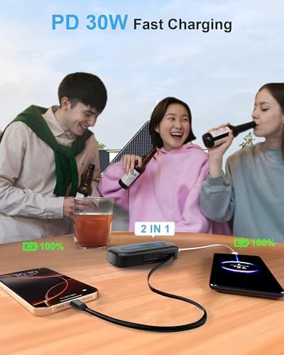 Miady 10000 m Ah PD 30 W Fast Charging Power Bank with Built-in 1.9 ft Retractable USB-C Cable and LED Display – Ultimate Compatibility for i Phone 16/15, Galaxy, Android, and i Pad Devices – Compact, Durable, and Travel-Friendly Battery Pack for On-the-Go Charging