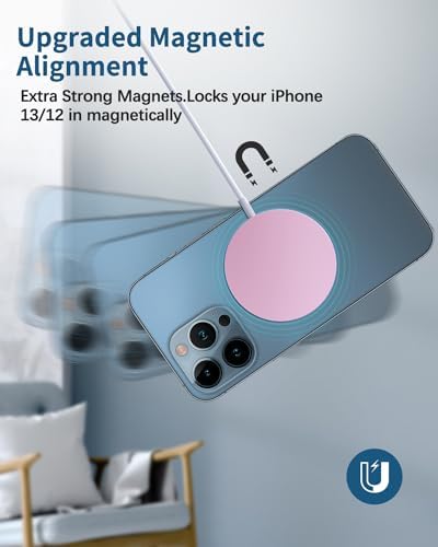 Magnetic Wireless Charger for i Phone 15/14/13/12 Series – Versatile Mag Safe Charging Stand with Dual Ports & 5 ft Cable for i Phone and Air Pods 2/3/Pro (Adapter Not Included) – Enhanced Speed & Seamless Compatibility for Effortless Power Solutions