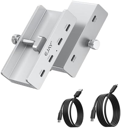 Transform Your Workspace with the EJAY Ultra-Fast 10 Gbps USB C Hub – Premium Aluminum Docking Station Featuring 4 USB 3.2 Ports, Innovative Desk Clamp Design, Additional Power Supply Port, and Extra Long Data/Power Cables for Superior Device Connectivity and Productivity Enhancement