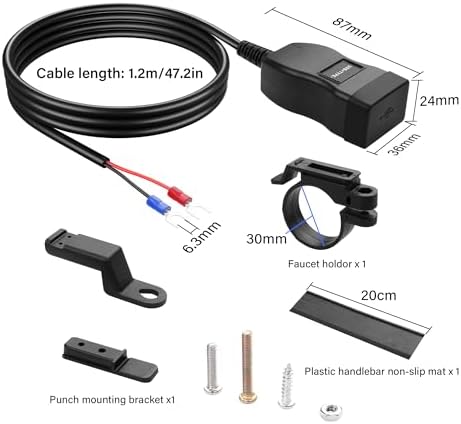 Power Up Your Ride with the PNGKNYOCN 30 W Motorcycle USB Charger – Waterproof Dual USB Type C & USB 3.0 Quick Charge Adapter for Phones, Tablets, GPS – 1.2 M Cable for Ultimate Flexibility and Enhanced Compatibility