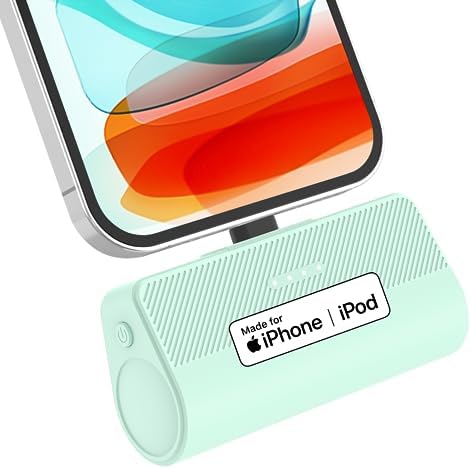KKD 5000 m Ah Portable Charger for i Phone – MFi Certified Built-in Plug for Fast Charging on the Go, Compact Power Bank for i Phone 14/13/12/11/XR/X/SE/8/7/6/6 s/Pro Max/Plus & i Pad, Sleek Design for Ultimate Portability