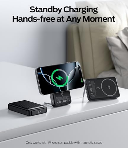 MOVE SPEED Qi2 Certified Mag Safe Battery Pack – 10,000 m Ah Ultra-Fast Charging Power Bank with Built-in Kickstand for i Phone 12/13/14/15/16 – 15 W Wireless Charging & 30 W USB-C Compatibility – Ergonomic Design for Effortless Portability and Convenience