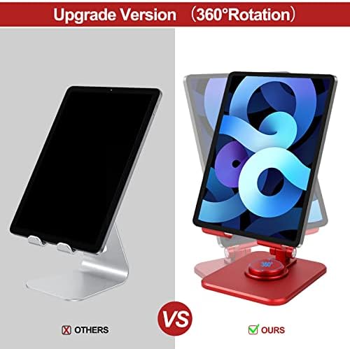 Premium Aluminum 360° Rotating Adjustable Cell Phone Stand – Heavy-Duty, Foldable Design for 4-12.9 Inch Smartphones & Tablets – Stylish Red Finish for Home & Office Use – Enhance Productivity & Comfort with Ergonomic Viewing Angles