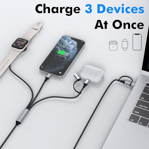 Optimize Your Charging Experience with the 4 in 1 Multi Charging Cable – 100 W Fast USB-C Charger Compatible with Apple Watch, i Phone 16/15/14/13, and Samsung Devices – Lightweight, Tangle-Free Design Ideal for Home, Office, and Travel – Durable Performance for All Your Gadget Needs