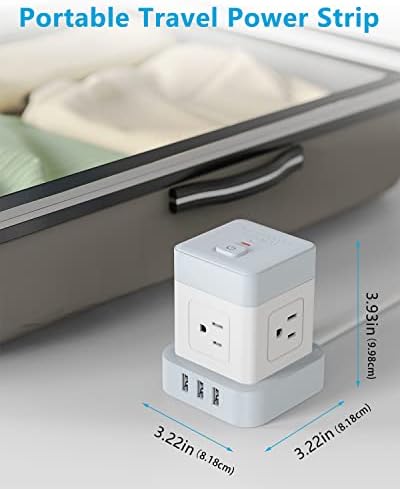 Baykul 10 ft Power Strip Cube with 4 AC Outlets & 3 USB Ports – Compact Surge Protector for Home, Office, and Travel – Space-Saving Flat Plug Design for Enhanced Convenience and Fast Charging