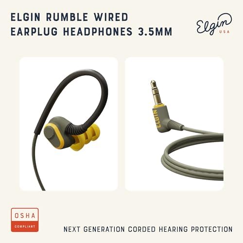 Elgin Rumble Industrial Earplug Headphones – OSHA Compliant Noise-Isolating In-Ear Earbuds with 27 d B NRR, Waterproof IP67 Rating, Integrated Mic for Hands-Free Calls, 3.5 mm Jack for Universal Device Compatibility – Premium Hearing Protection for Noisy Work Environments
