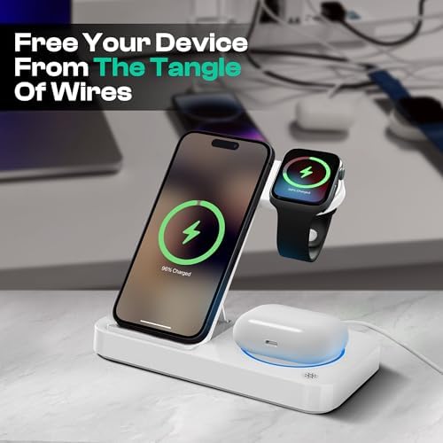 Ultimate 4-in-1 Wireless Charging Station for i Phone, Apple Watch, and Air Pods – Fast Qi-Certified Dock with Foldable Design, Extra USB Port, and Sleek Black Finish for Enhanced Device Organization and Efficiency