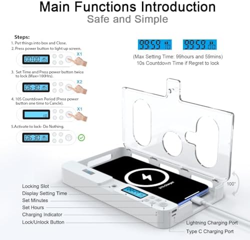 Portable Smart Auto Phone Timer Lock Box for iPhone and Android Phones, Self-Control Timer Locker to Help Kids,Students, Adults Focus Back,Prevent Excessive Games, Mobile Phone Addiction(White) – Enhanced Compatibility and Speed
