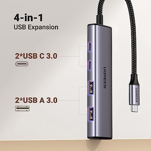 UGREEN 4-Port USB C Hub – High-Speed 5 Gbps Type C Splitter with Dual USB C & USB A Ports, Premium Aluminum Adapter for Thunderbolt Mac Book M1/M2, i Phone 15 Pro, i Pad Pro, XPS – Ultimate Connectivity Solution for Professionals and Tech Enthusiasts