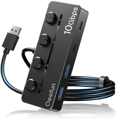 Revolutionize Your Connectivity with the Qeefun 4-Port USB 3.0 Hub – High-Speed 5 Gbps Data Transfer, Individual LED Power Switches, and 2 ft Extension Cable for Ultimate Flexibility – Perfect USB Splitter for Laptops, PCs, i Macs, and More! Enhance Your Workspace Efficiency and Control Multiple Devices Effortlessly!