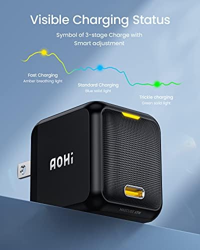 AOHI 65 W Ga N+ Magcube Fast USB-C Wall Charger with 4 ft LED Display Cable – Ultimate Power Adapter for Mac Book Pro/Air, i Phone 15/14/Plus/Pro Max, Galaxy Devices – High Efficiency, Sleek Design for Home & Travel
