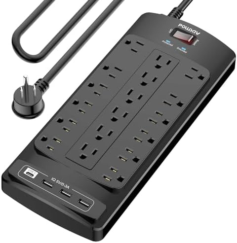 Maximize Your Power Supply with the 18-Outlet Surge Protector Power Strip – 6 Feet Heavy-Duty Extension Cord Featuring 4 Fast USB Ports, 2100 Joules of Surge Protection, and ETL Certification for Ultimate Safety and Compatibility