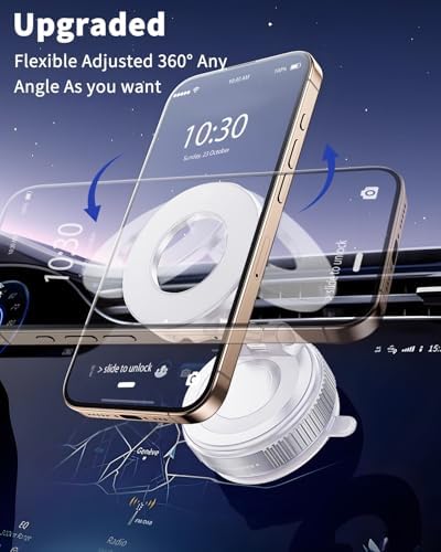 2025 Upgraded Vacuum Magnetic Phone Holder, Car Phone Holder for Magsafe [89+LBS Suction & 2800gf Magnetic] Suction Cup 360° Adjustable Phone Mount Car Truck Accessories for Women Men – Enhanced Compatibility and Speed