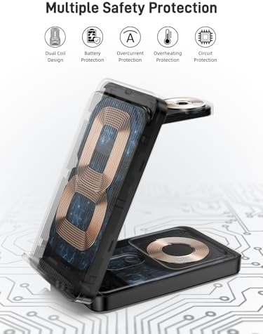 Ultimate 3-in-1 Wireless Charging Station for Samsung & i Phone – Foldable Travel Charger for Galaxy S24 Ultra/S23/S22/Note 20 & i Phone 16 Pro Max, Compatible with Galaxy Watch & Buds – Fast, Safe & Sleek Design for On-the-Go Power Solutions