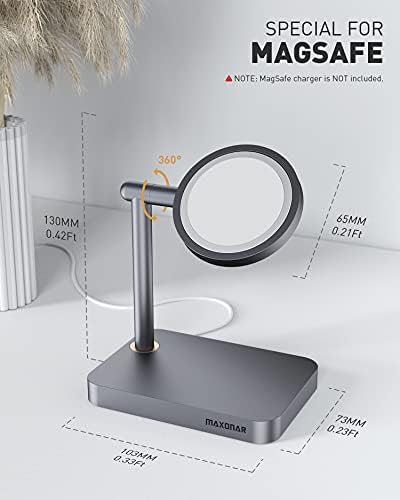 Maxonar Mag Safe Charger Stand Heavy-Duty Premium Metal Desktop Holder Mag Safe Dock Base Compatible with iOS17 Standby Mode Mag Safe Wireless Charger for iPhone 15 14 Series Device (Space Grey) – Enhanced Compatibility and Speed