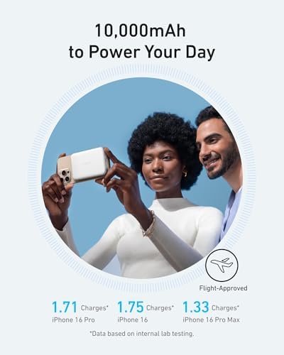 Anker Mag Go 10,000 m Ah Ultra-Slim Magnetic Power Bank – Qi2 Certified 15 W Fast Charger for i Phone 16/15/14/13/12 Series, Ergonomic Design for Effortless Portability and Seamless Charging Experience – Ideal for On-the-Go Lifestyle