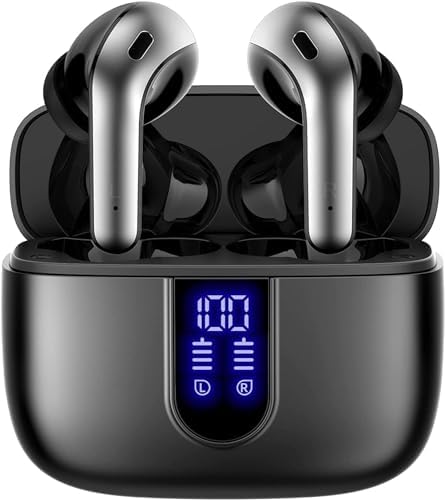 Experience Wireless Freedom with 60-Hour Battery Life True Wireless Earbuds – IPX5 Waterproof Bluetooth Headphones with LED Power Display & Effortless Wireless Charging Case for Seamless Compatibility with Laptops, Smartphones, and TVs – Ergonomically Designed for Ultimate Comfort During Prolonged Use