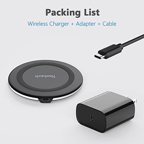 Yootech 10 W Fast Wireless Charging Pad with Quick Adapter – Effortless Charging Solution for i Phone 16 Series, Samsung Galaxy S22/S21/S20 & Air Pods Pro 2 – Sleek Design with Advanced Safety Features for Home and Office Use