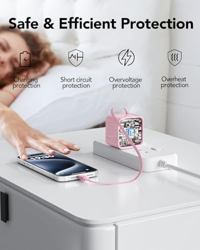 Revolutionary 35 W PD Fast Charging Retractable Wall Charger with Built-in Type-C Cable & USB Port – Ultra-Compact, Foldable Design Ideal for i Phone 16/15, Galaxy S25, and Pixel Devices – Unmatched Portability and Device Safety for Dynamic Lifestyles