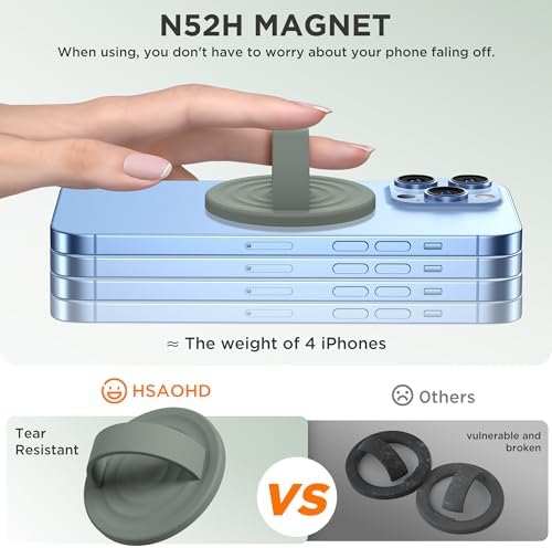 Upgraded Magnetic Phone Grip for i Phone: Premium Silicone Loop Holder with Mag Safe Compatibility – Ergonomic 360-Degree Stand, Non-Slip Design in Sleek Black for Enhanced Comfort and Secure Handling on i Phone 16/15/14/13/12 Pro Max/Plus