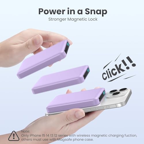 Ultra-Slim Magnetic Portable Charger 10800 m Ah Power Bank with LCD Display – Fast 20 W PD USB-C Input/Output, Wireless Charging for Mag Safe-Compatible i Phones Including 16/15/14/13 Series – Lightweight Travel Essential for On-the-Go Power
