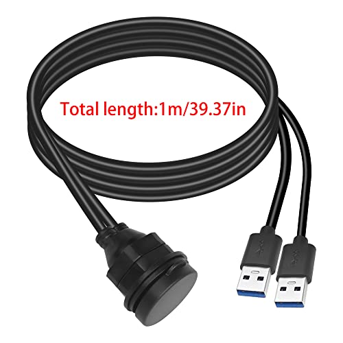 QIANRENON Waterproof Dual USB C 3.0 Extension Cable Adapter – 1 m Panel Mount for Car, Boat, Truck & Motorcycle – High-Speed Data Transfer & Enhanced Compatibility for Outdoor Use
