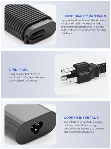 High-Power 100 W USB-C Laptop Charger for Dell Models – Fast Charging AC Adapter with Enhanced Compatibility for Latitude, Inspiron, and Precision Series – Eco-Friendly TPE Cable, Multiple Safety Protections, and Convenient Cable Management – Ideal Travel Companion for Home and Office Use