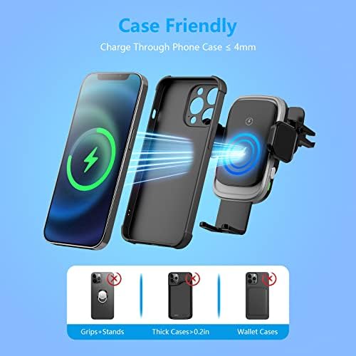 Effortless Wireless Car Charger & Auto-Clamping Phone Mount – 15 W/10 W/7.5 W Fast Charging Solution for i Phone 14/13/12/11/10/8 & Samsung Galaxy Series – Secure Air Vent Design for Optimal Stability & Hands-Free Convenience – Upgrade Your Driving Experience with Enhanced Compatibility and Safety